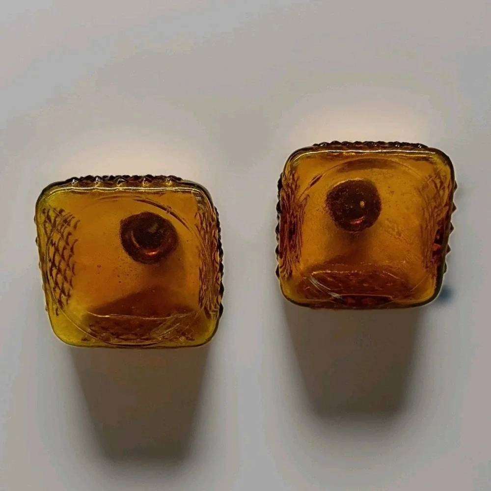Vintage Set Amber‎ Glass Hobnail Salt & Pepper Shakers Retro MCM Collectibles